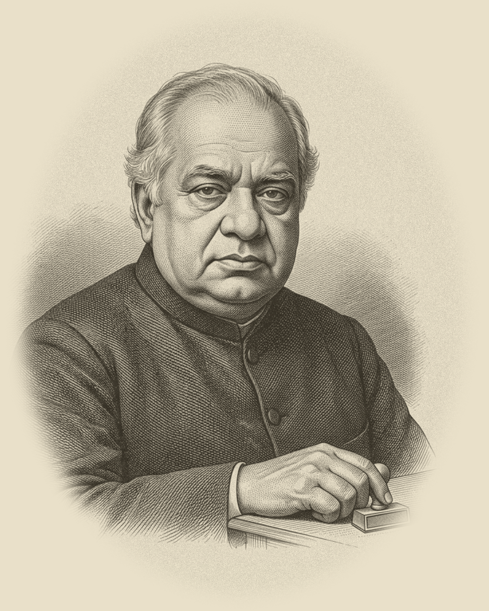 Engraved portrait of Mr. Anand Chetty, Keeper of the Docket.